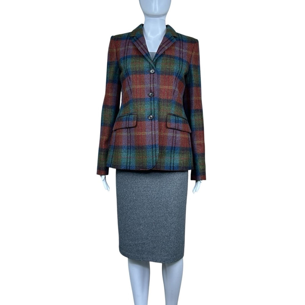 Brooks Brothers Moon Tweed Plaid Wool  Blazer Size 4 Elbow Patch Equestrian NWT - Picture 2 of 16